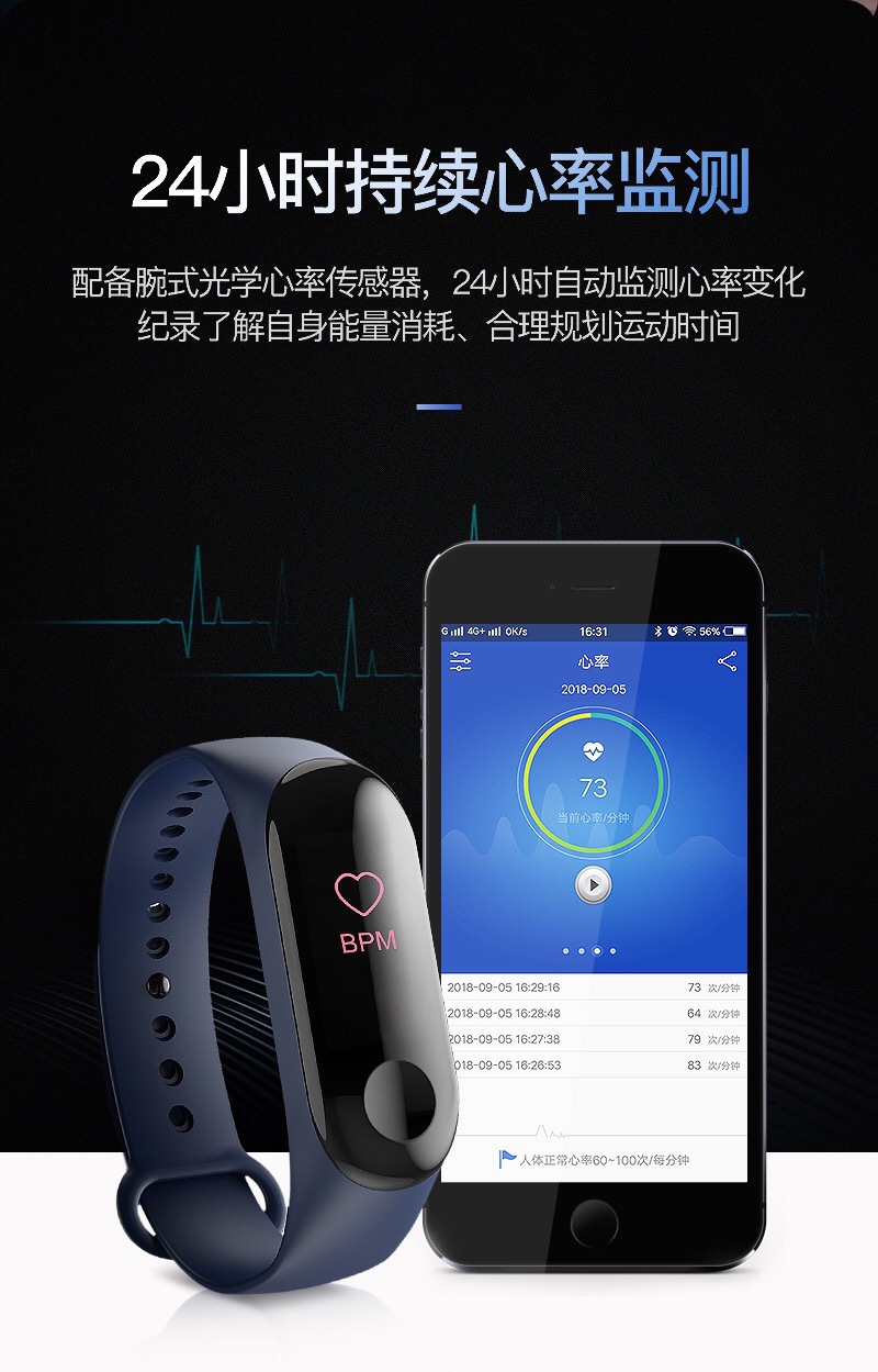M3/M4智能手环计步心率检测，M5运动手环蓝牙通话——外贸工厂直供的爆款之选